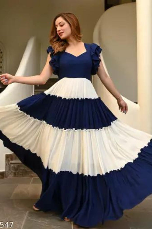 Blue And White Colour Anarkali Gown