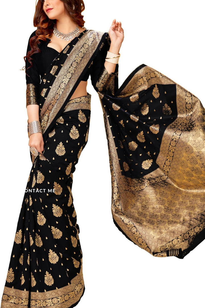 New Designer Black Saree Silk Woven Banarasi Saree for Women