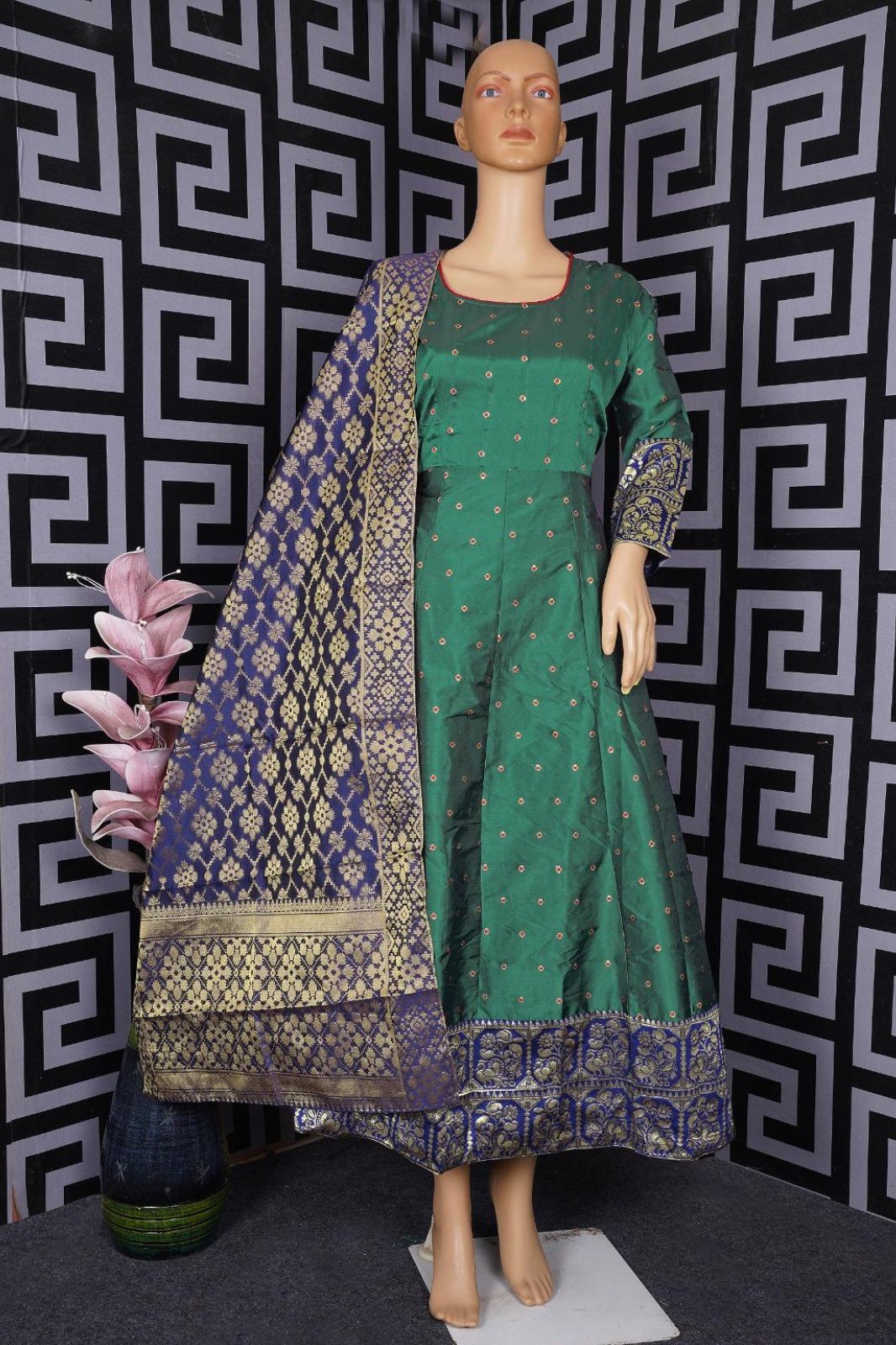 Tapeta Green Color Anarkali Gown With jaquard Dupatta