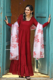 Maroon Color Plain Gown With contrace matchin dupatta