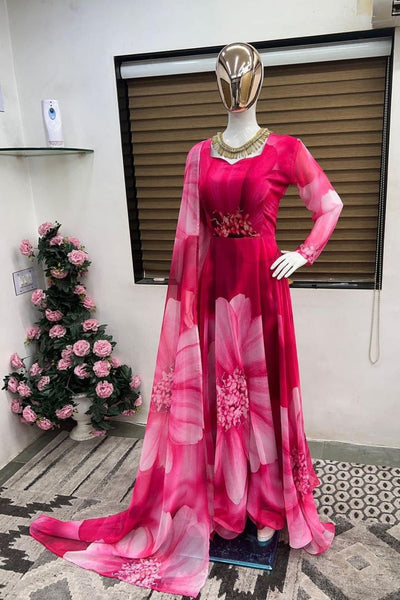 Digital Printed Pink Color Anarkali Party Wear Anarkali Gown