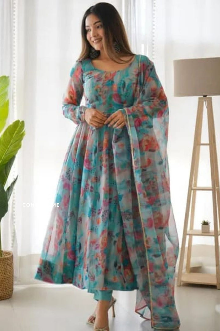 Modern Stylish Deininger Comfortable Fit Daily Wear Printed Georgette Anarkali Gown