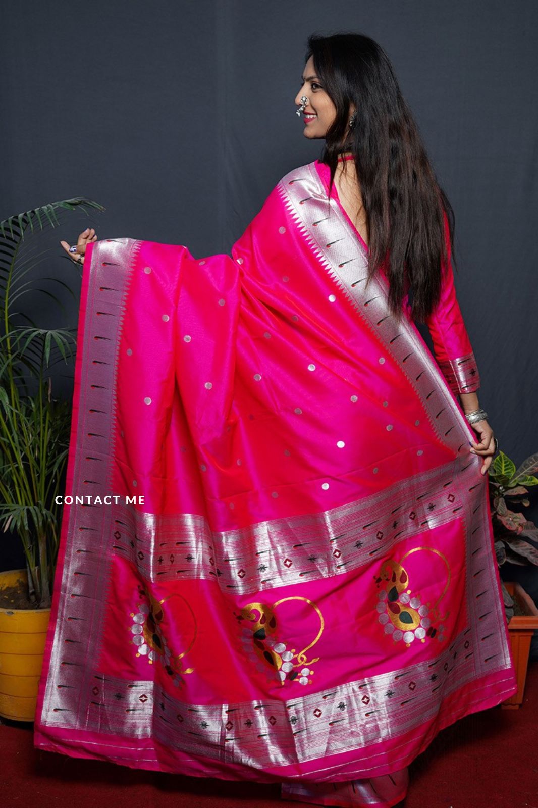 Woven Silk Hot Pink Saree