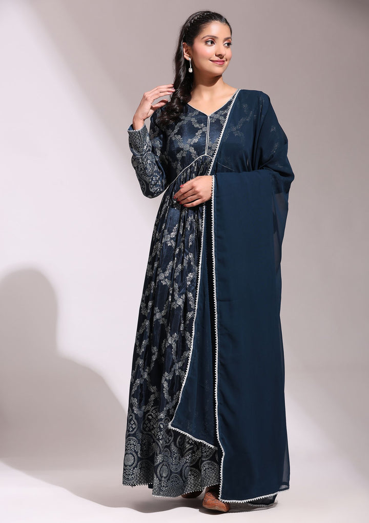 Classic Designer Jacquard Anarkali Gown With Dupatta Set