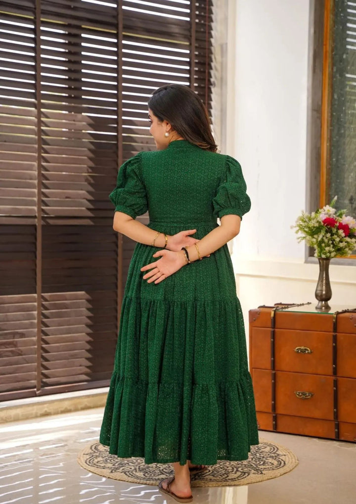 Green Color Chikankari  Anarkali Gown