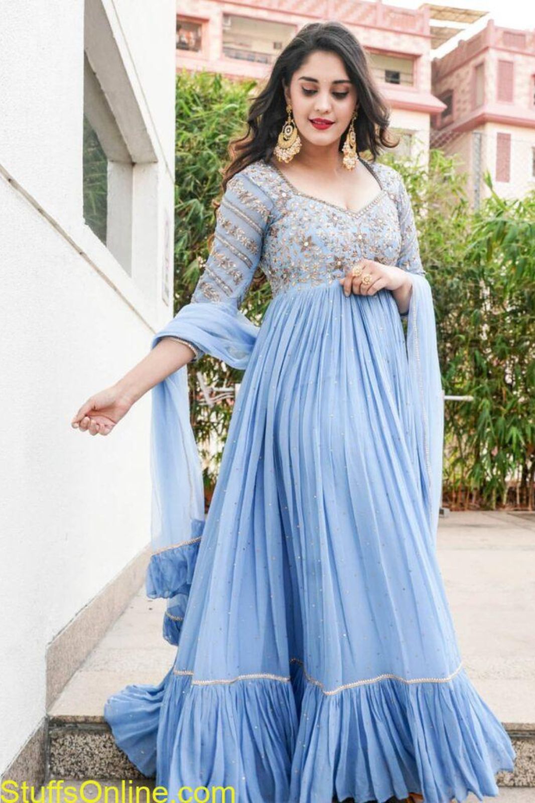 Festive Wear Sky Blue Color Color Gown – Amrutamfab
