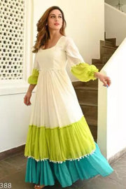 White And Green Color Anarkali Gown