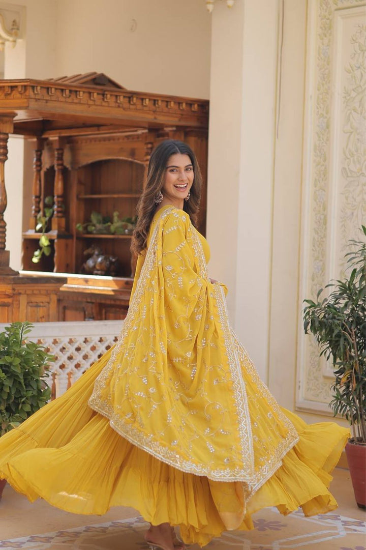 yellow Color Desinger Gown With Georgette Fabric
