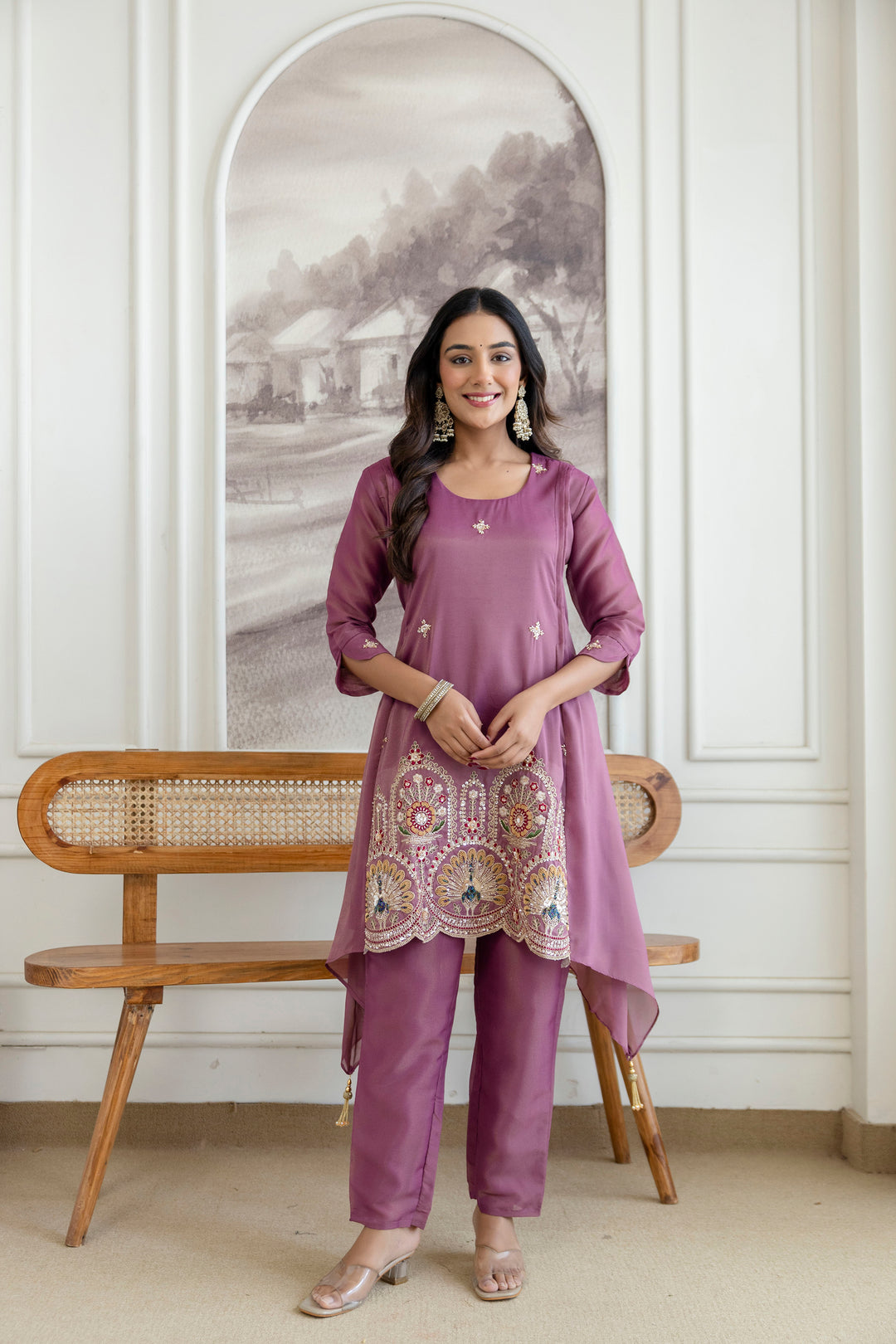 Designer Fancy Onion Color Kurti and Pant Set