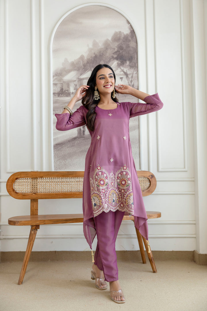 Designer Fancy Onion Color Kurti and Pant Set