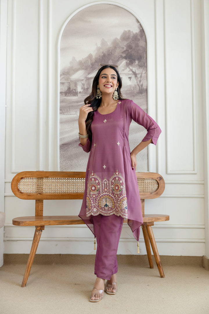 Designer Fancy Onion Color Kurti and Pant Set