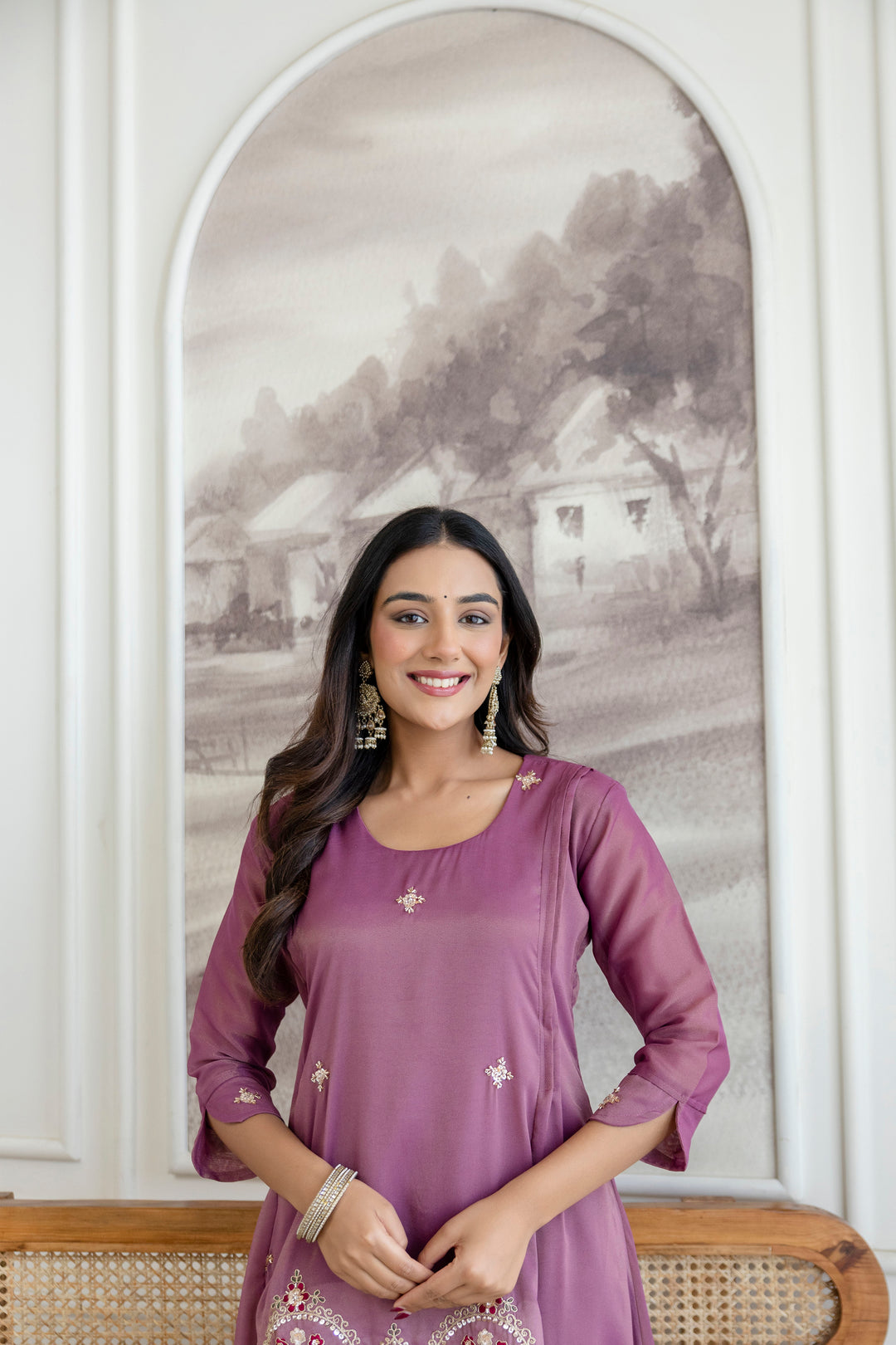 Designer Fancy Onion Color Kurti and Pant Set