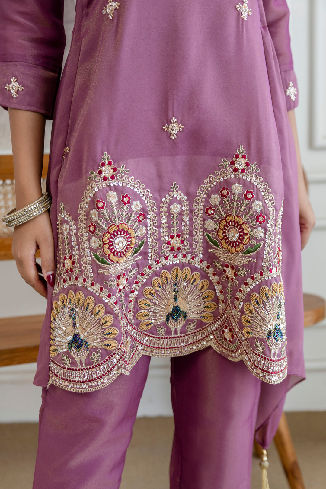Designer Fancy Onion Color Kurti and Pant Set