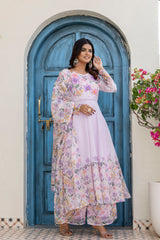 Lovender Color Handwork with print Gown