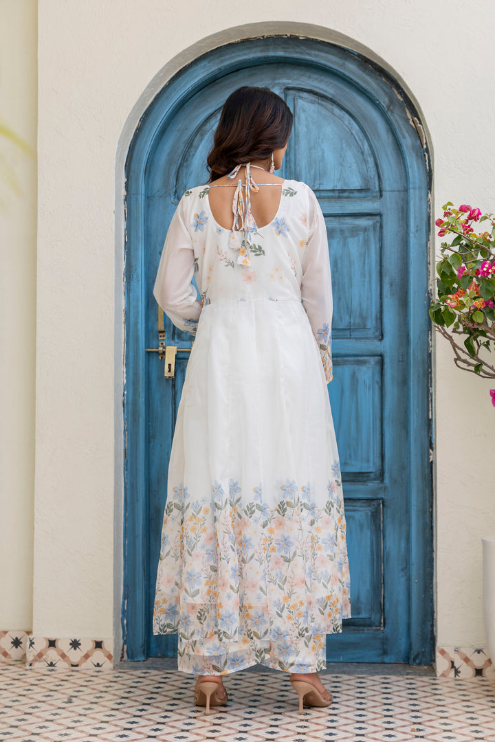 White Color Handwork with print Gown