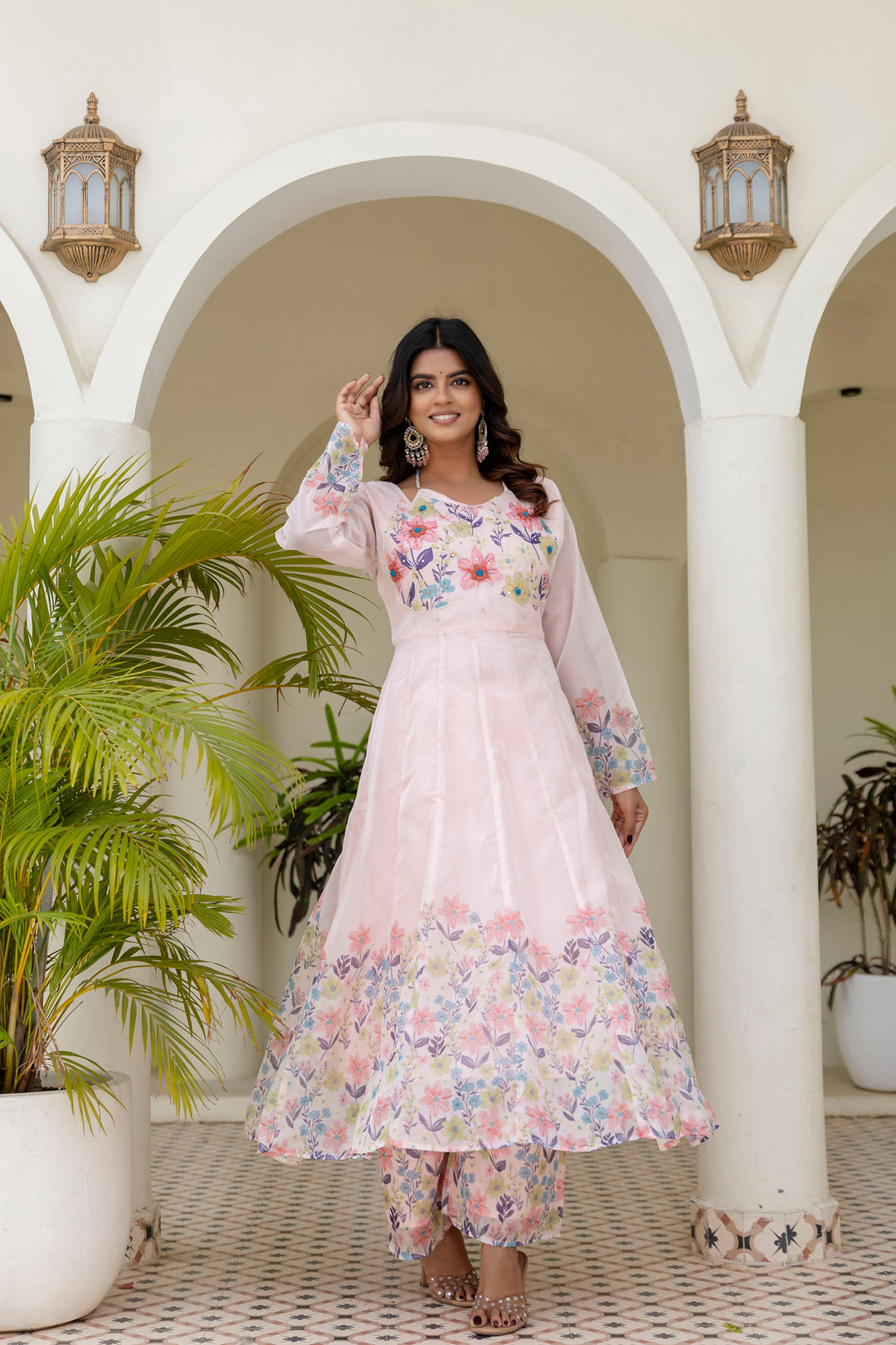 Pista Color Handwork with print Gown
