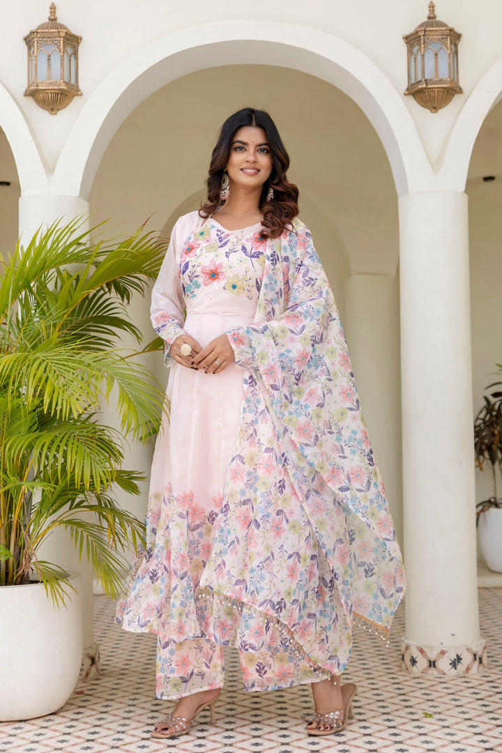 Pista Color Handwork with print Gown