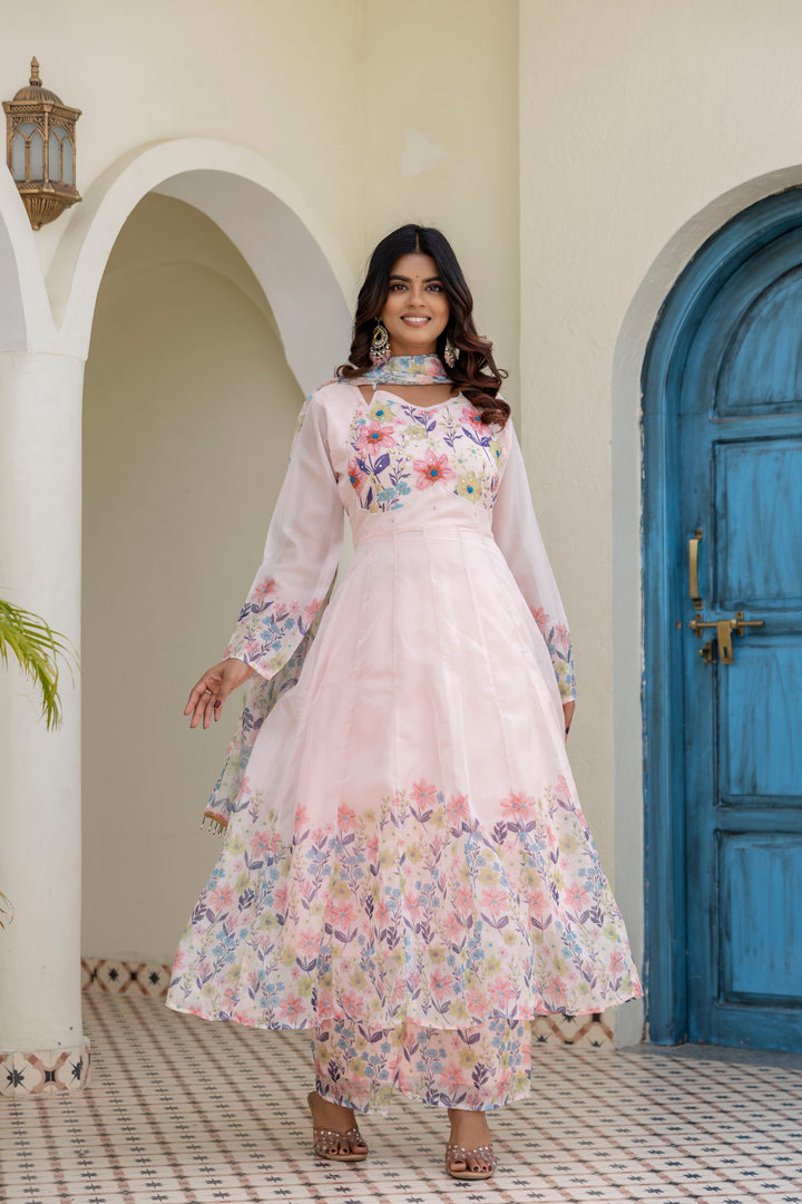 Pista Color Handwork with print Gown