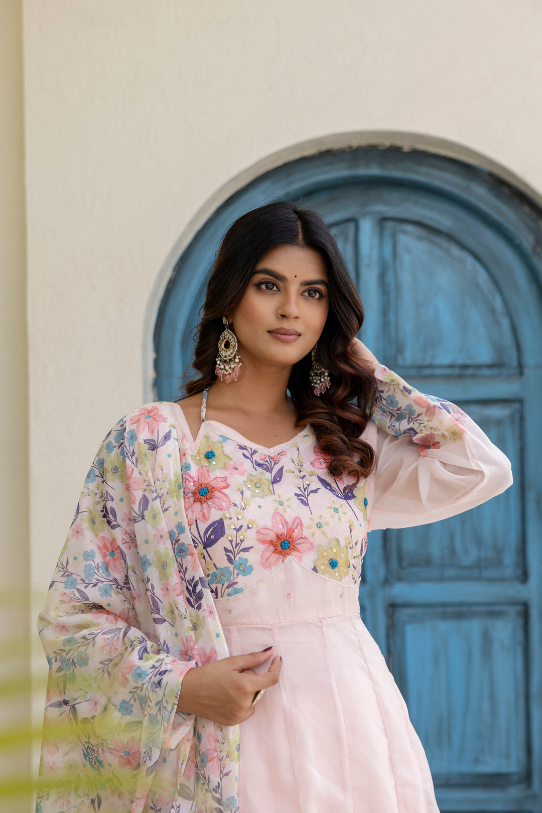 Pista Color Handwork with print Gown