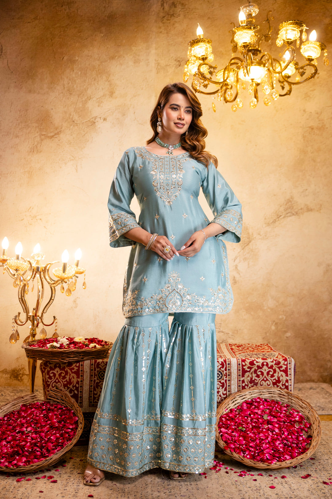 Stylish Kurti With Sarara And Dupatta Set