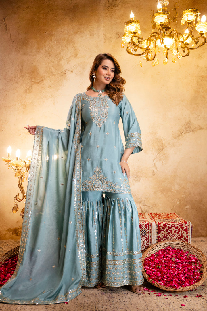 Stylish Kurti With Sarara And Dupatta Set