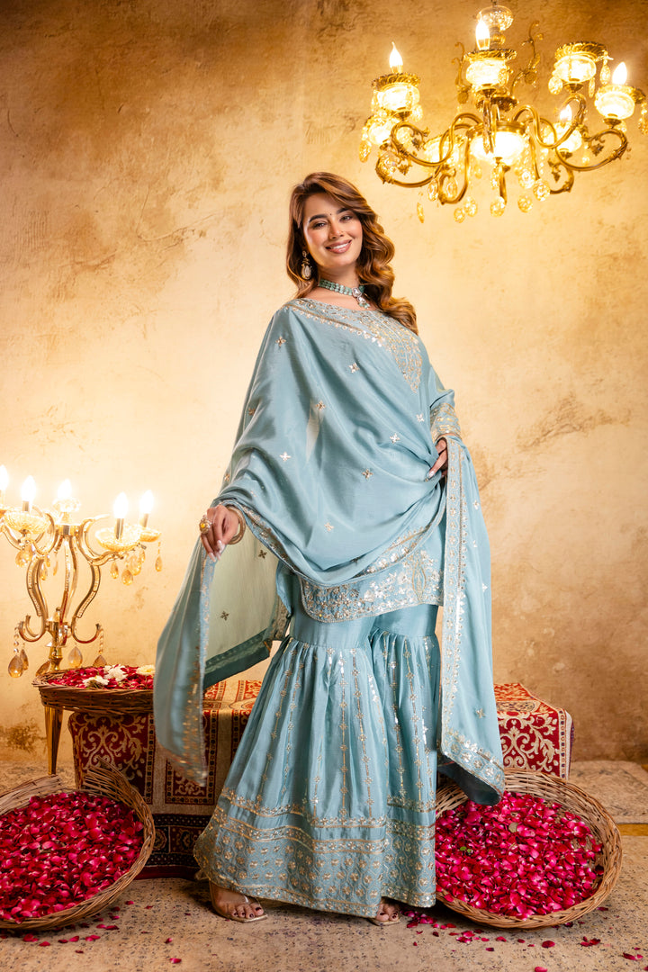 Stylish Kurti With Sarara And Dupatta Set