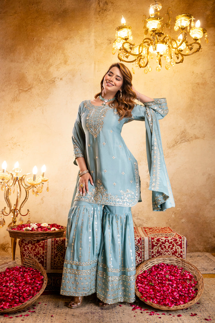Stylish Kurti With Sarara And Dupatta Set