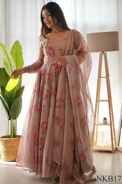Georgette Print Anarkali Gown & Border Gota Patti Lace Work Gown With Dupatta