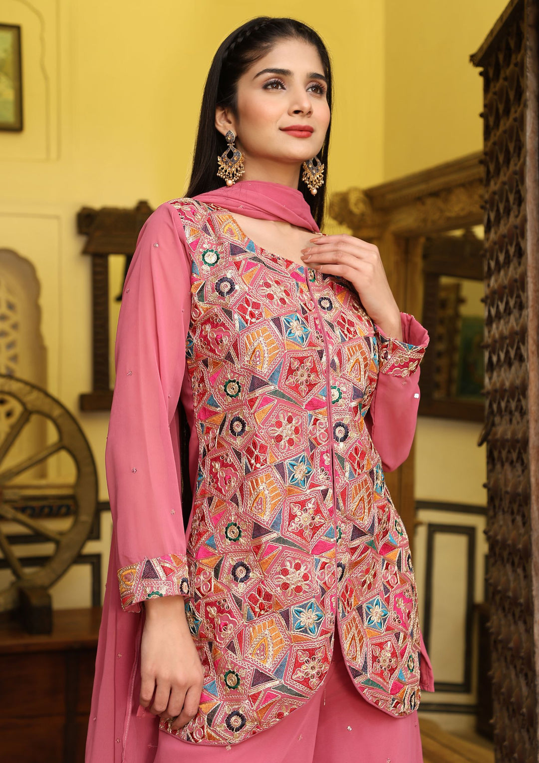 New Designer Pink Color Salwar with Suit And Embroidery Koti