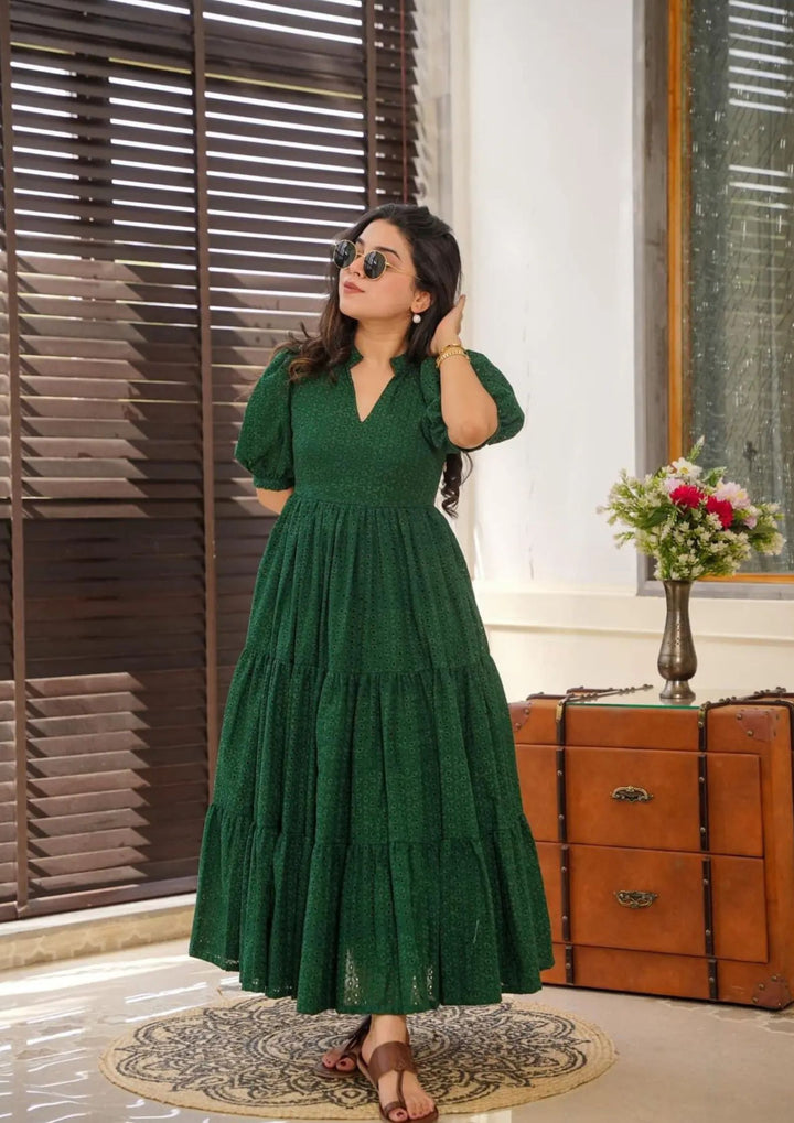 Green Color Chikankari  Anarkali Gown