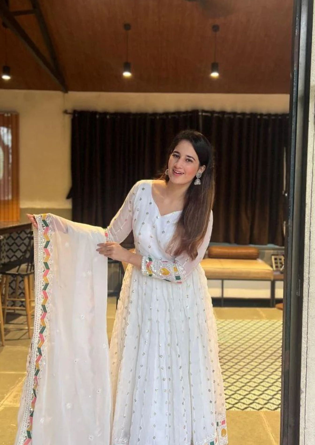 White Georgette anarkali Embroidery Gown