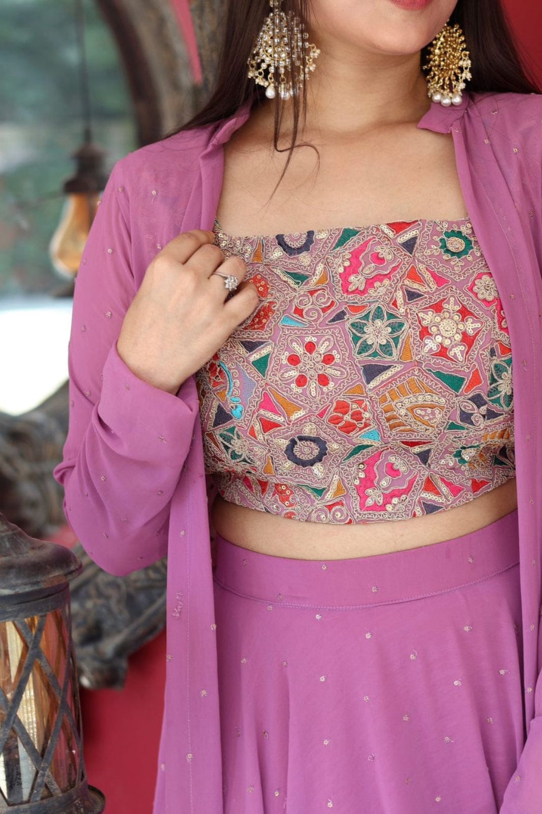 Pink Color Shrug Matching Blouse And Choli