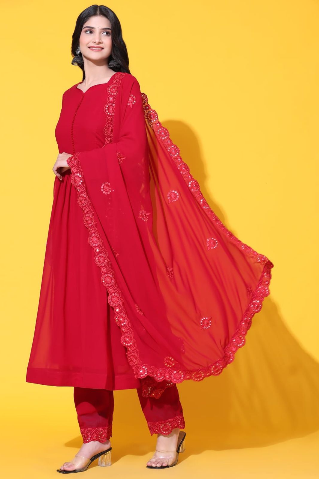 Designer Georgette Gown With Dupatta And Pant Set