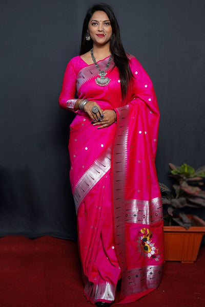 Woven Silk Hot Pink Saree