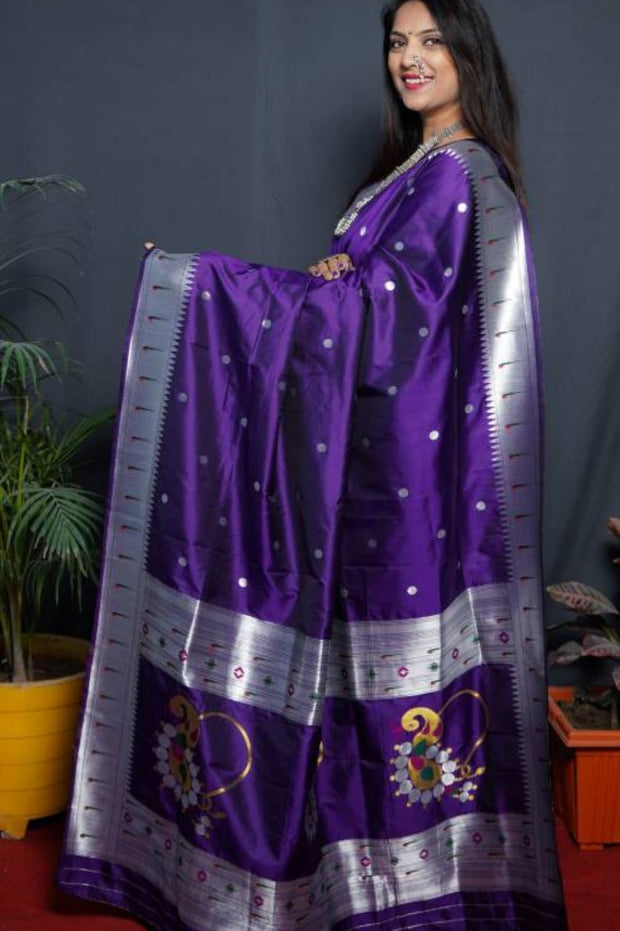 Woven Zari Banarasi Silk Indigo Blue Saree