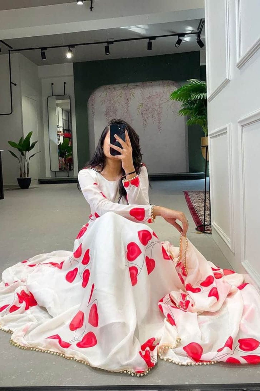 Gorgeous White Floral Printed Georgette Gown With Dupatta – Vika Fab