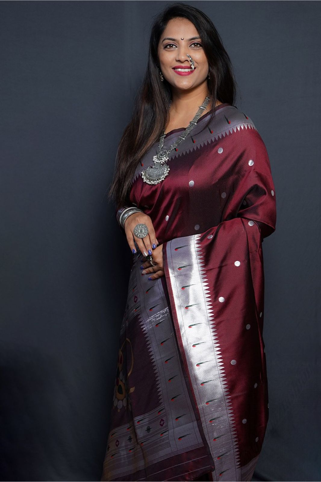 Woven Zari Soft Silk Dark Maroon Saree