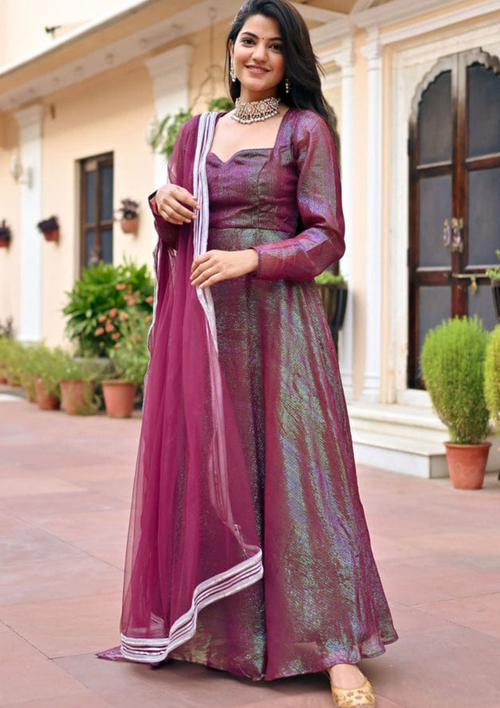 Shimmer Fabric Plain Anarkali Gown