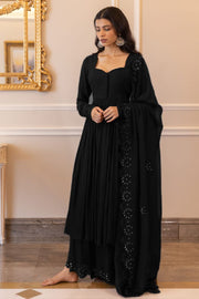 Black Color Anarkali Top With Palazzo And Dupatta