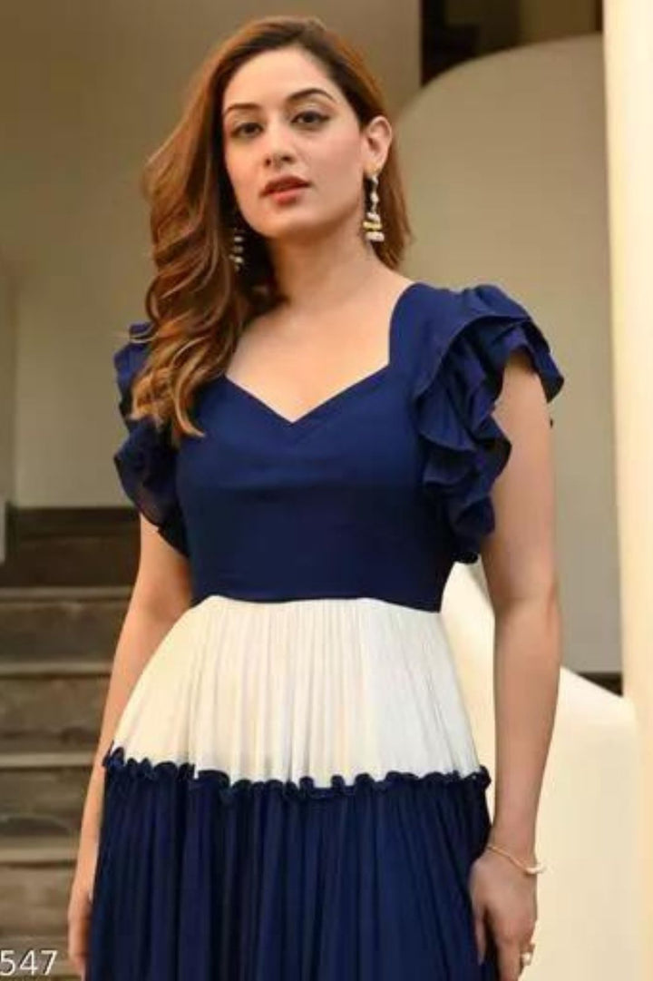 Blue And White Colour Anarkali Gown