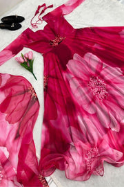 Digital Printed Pink Color Anarkali Party Wear Anarkali Gown