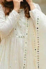 White Georgette With Mirror work Gown Design