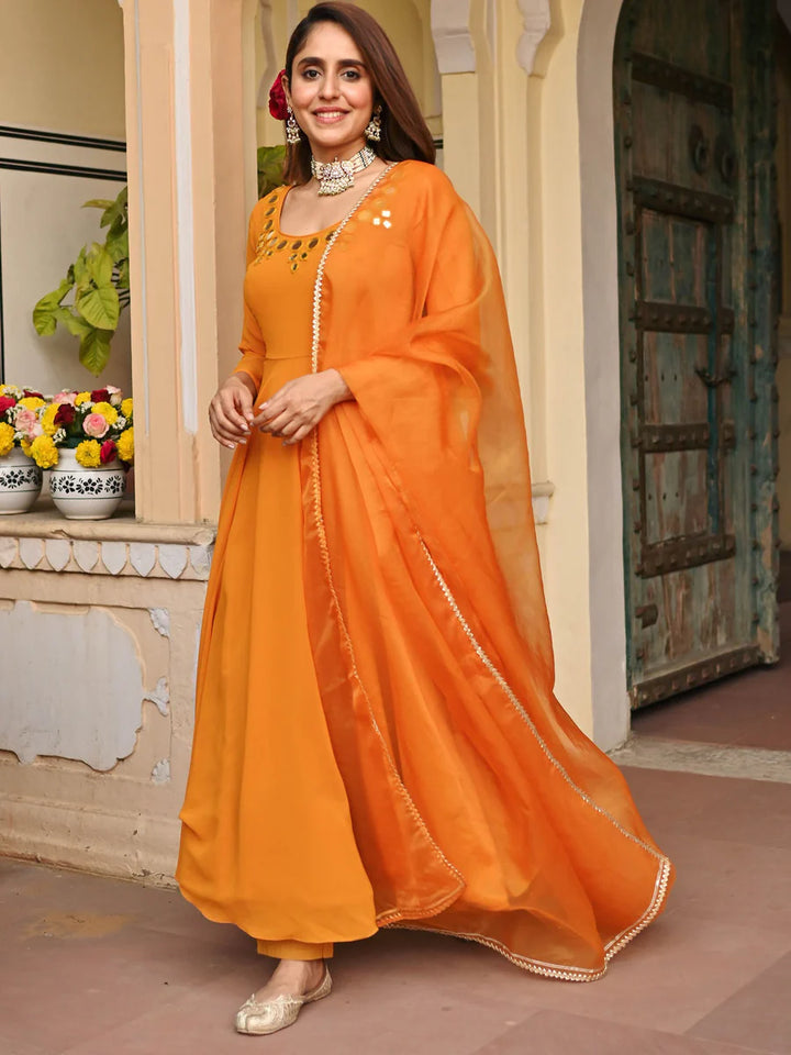 Mustard yellow handwork anarkali Gown