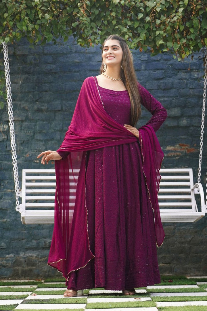 Wine Color Desinger Anarkali Gown