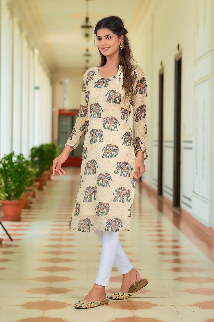 Elephant print Beige Kurti