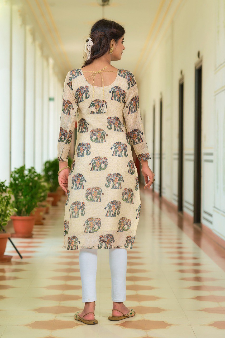 Elephant print Beige Kurti