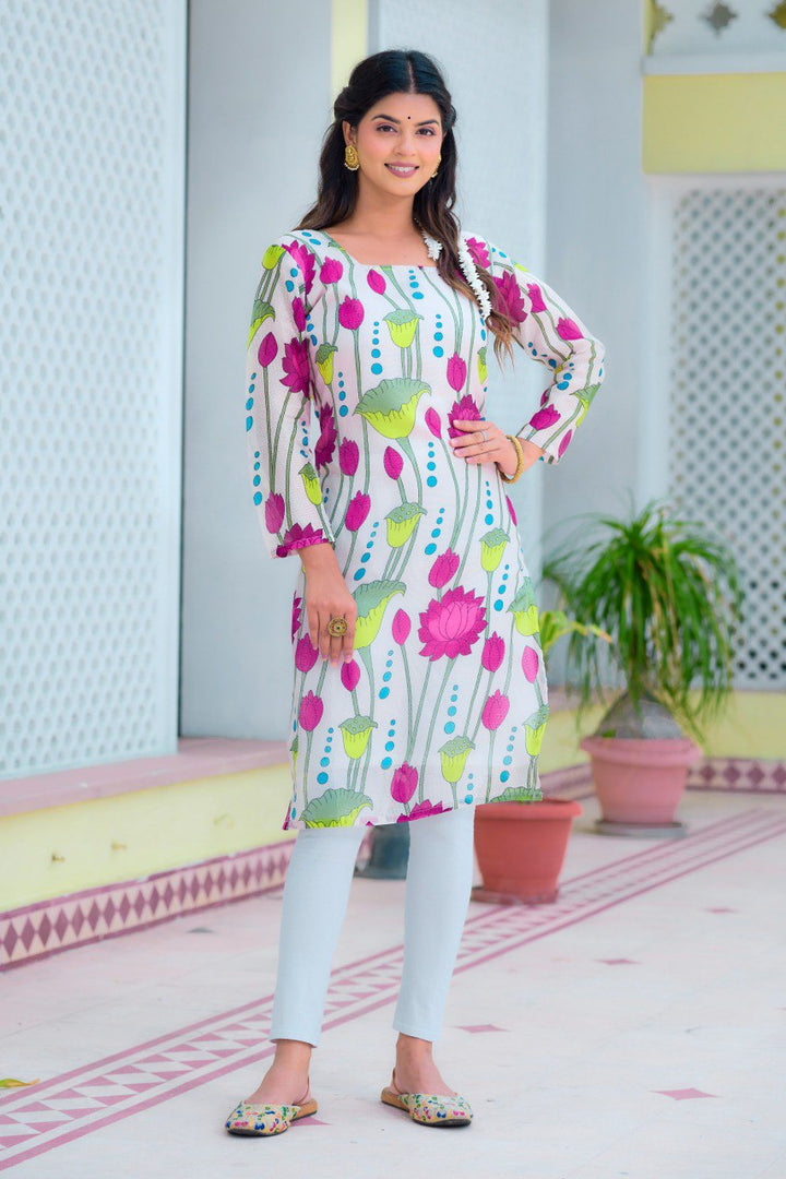 Pink Floral Print Kurti