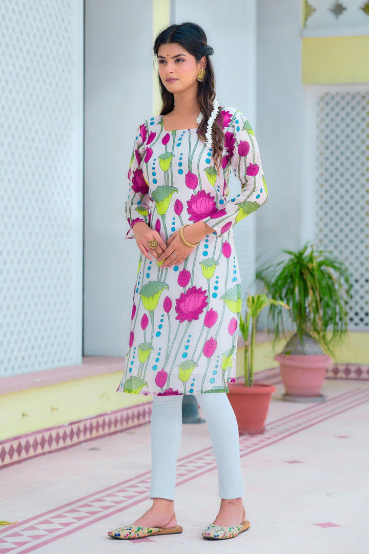 Pink Floral Print Kurti