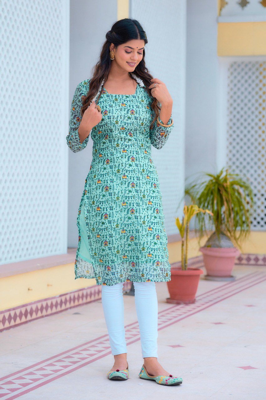 Mint green Printed Kurti