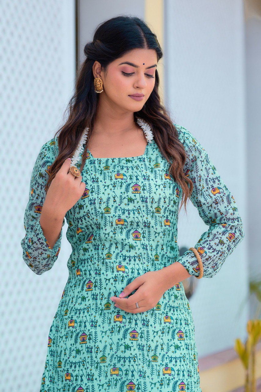 Mint green Printed Kurti